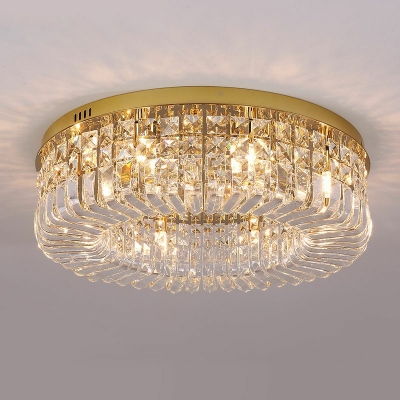 Modern Style Drum Shaped Flush Mount Light Crystal 10 Light Ceiling Light for Living Room