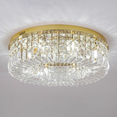 Modern Style Drum Shaped Flush Mount Light Crystal 10 Light Ceiling Light for Living Room