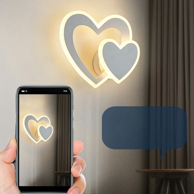 Modern Style Heart Shaped Wall Lamp Acrylic 2 Light Wall Light for Bedroom