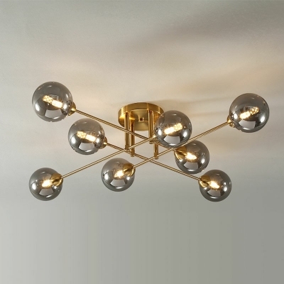 Modern Style Sputnik Semi Flush Mount Light Glass 8 Light Ceiling Light for Living Room