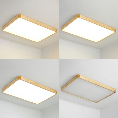 Nordic Wooden Ceiling Lamp Beige Geometrical Flushmount Ceiling Light Interior Lighting