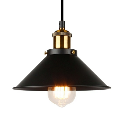 Pendant Light With Cone-Shaped Metal Shade Black Industrial Matte Black Hanging Lights