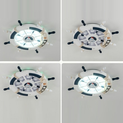 Resin Ship Wheel Flush Ceiling Light 2.5 Inchs Height Boys Room Flush Mount LED Light