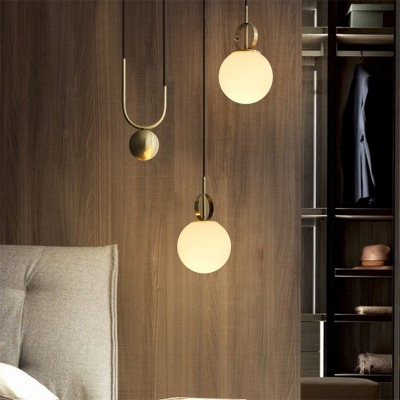 Simple LED Pendant Postmodern Bedroom Metal Oval and Ball Sigle Bulb Hanging Lamp in Brass