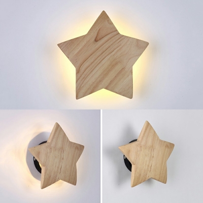 Single-Bulb Star Shaped Wall Sconce Light Nordic Wooden Sleeping Room Wall Mount Light in Warm Light