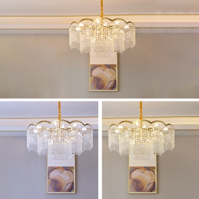 Tassel Shape Hanging Lights Crystal Chandelier for Living Room Dining Room