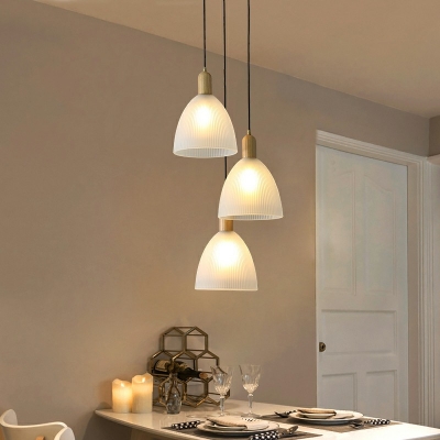Three Light Hanging Light Glass Wood Hanging Light Fixture in Contemporary Style