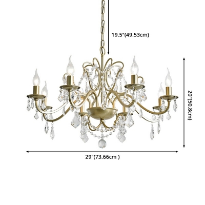 Traditional Gold Metal Hanging Pendant Light Crystal Candlestick Chandelier for Sitting Room