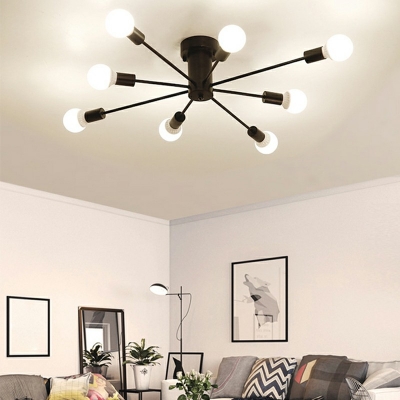 Vintage Style Wrought Iron Ceiling Light Open Bulb Style Semi-Flush Ceiling Light for Living Room