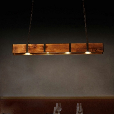 Warm Light Linear Island Pendant Light Loft Style Metal Dining Room Island Lighting in Distressed Wood