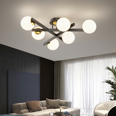 White Ball Glass Close to Ceiling Lamp Modern Stylish Semi Mount Lighting Fixture for Living Room