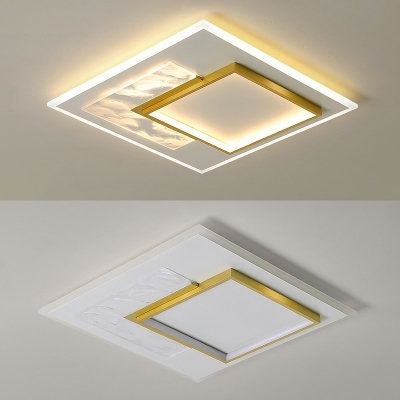 White-Gold Acrylic LED Ceiling Light with Feather Indoor Semi Flush Mount Lamp for Living Room