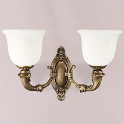 2 Heads Bell Mental Vanity Wall Sconce Traditional Bathroom Wall Mount Light in Bronze