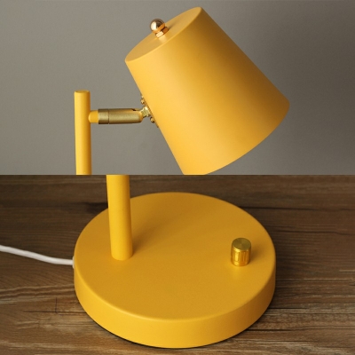 Barrel Night Table Lamp Modernism Single Light Desk Lighting with Round Shape Pedestal