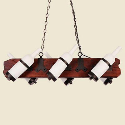 Bottle Chandelier Lodge Iron and Wood 6 Heads Ceiling Pendant Light with Chain for Cafe