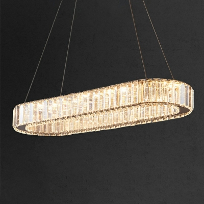 Circle Island Light Fixture Dimmable Modern Crystal Shade Hanging Ceiling Light for Kitchen