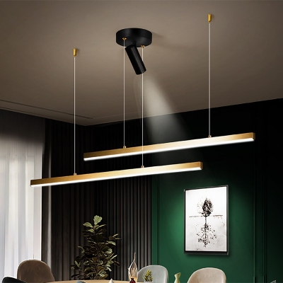 Contemporary Gold LED Linear Island Ceiling Light in Stepless Dimming with Spotlight