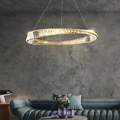 Gold K9 Crystal Ring Hanging Ceiling Light Traditional in 3 Colors Light Living Room Chandelier Light