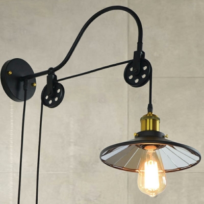 Industrial Style Cone Shade Adjustable Wall Lamp Metal 1 Light Wall Light in Black