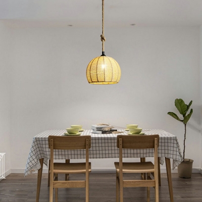 Industrial Style Dome Shade Pendant Light Natural Rope 1 Light Hanging Lamp for Bar