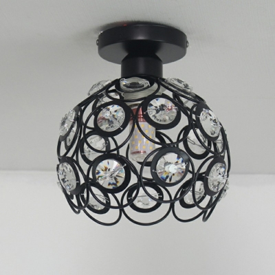 Industrial Style Globe Shaped Semi Flush Mount Light Metal Crystal 1 Light Ceiling Light for Porch