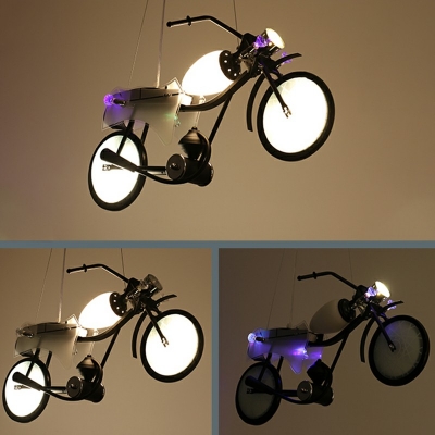 Industrial Style Motorcycle Shaped Island Pendant Metal 4 Light Island Light in Black for Restaurant