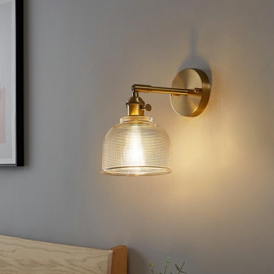 Industrial Vintage Dome Glass Shade Wall Light  Brass 1 Light Wall Lamp for Bedroom
