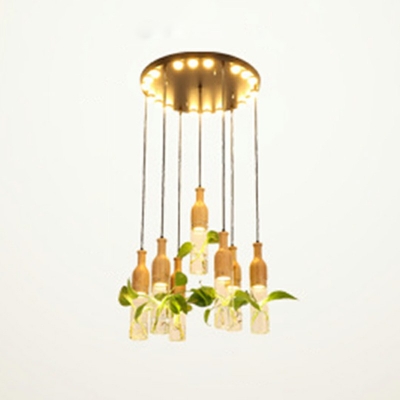 Industrial Wine Bottle Multi-Light Pendant Light 7 Light Plants Decorative Hanging Lamp for Coffee Shop and Restaurant, without Plants