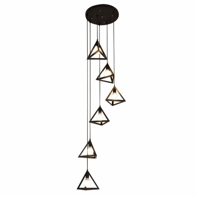 Metal Multi-Pendant Light Triangle Contemporary 6 Lamps Minimalist Hanging Light in Black