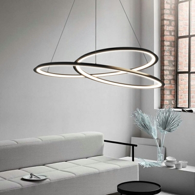 Minimalist Simple Black Spiral Chandelier Lamp Aluminum LED Hanging Ceiling Light for Restaurant