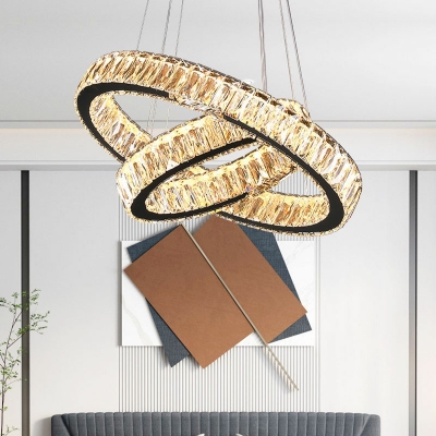 Modern Style Chandelier Light Fixtures Crystal Third Gear Chandelier Lamp for Living Room Dining Room Bedroom