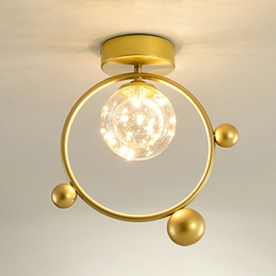 Modern Style Gypsophila Globe Shaped Semi Flush Mount Light Glass 1 Light Ceiling Light for Cloakroom