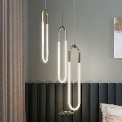 Modern Style Hanging Lamp 1-Light Pendant Light Fixture Seamless Curves in Gold