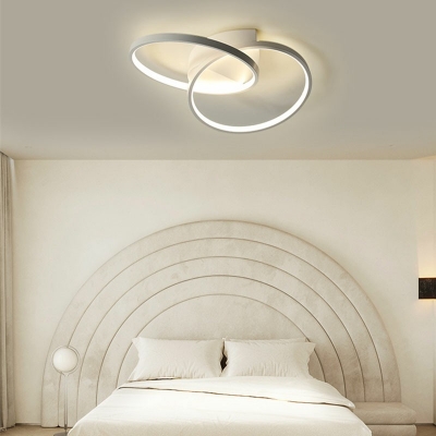 Modern Style Ring Shaped Semi Flush Mount Light Metal 2 Light Ceiling Light for Bedroom