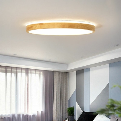 Modern Style Round Shaped Flush Mount Light Wood 1 Light Ceiling Light for Living Room
