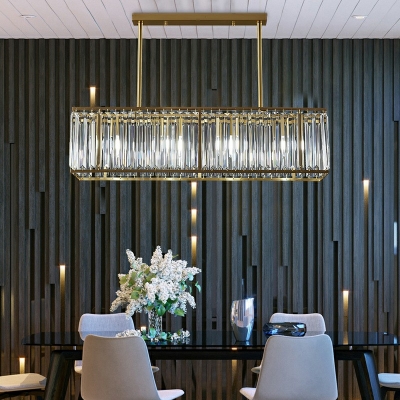 Modern Style Simple Cuboid Shaped Island Pendant Crystal 5 Light Island Light for Restaurant