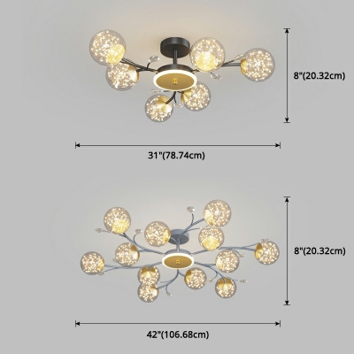 Modernist Molecular Clear Glass Semi Flush Mount Light Crystal Ceiling Lamp for Living Room