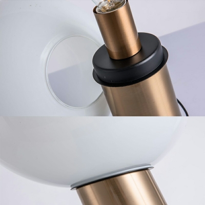 Modernist Single Bulb Nightstand Lamp Gold Task Lighting with Milk Glass Shade