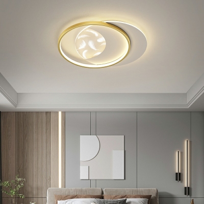 Nordic Ring Flush Ceiling Light Metal Arcylic Shade LED Flushmount Lighting White Light with Feather Pattern