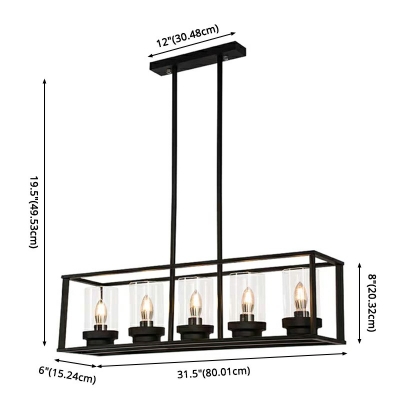 Rectangle Chandelier Industrial Island Lighting Fixtures Black Kitchen 5 Lights Pendant
