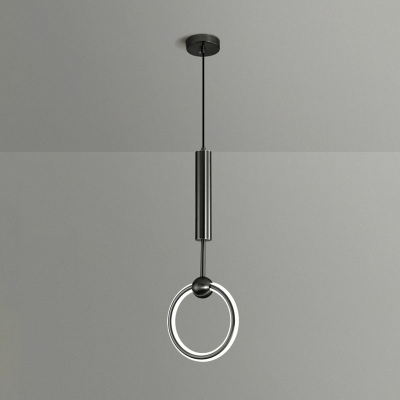 Ring Single Light Pendant Light Metal Minimalist Style Fixture in Blacks
