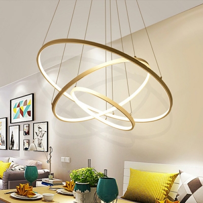 Round Multi Layer Circles Chandelier Modern LED Metal Pendant Light Kit for Dinning Room