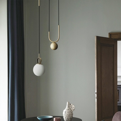 Simple LED Pendant Postmodern Bedroom Metal Oval and Ball Sigle Bulb Hanging Lamp in Brass