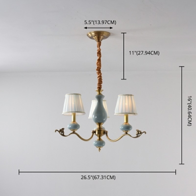 Traditional Style Tapered Pendant Chandelier Fabric Shade Chandelier Fixture for Living Room