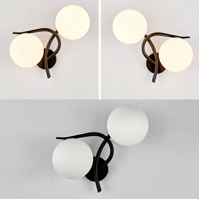 Ultra-modern Milky Glass Round Wall Mount Lamp 2-Bulb Bedroom Sconce Lights