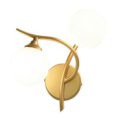 Ultra-modern Milky Glass Round Wall Mount Lamp 2 Bulbs Bedroom Sconce Lights