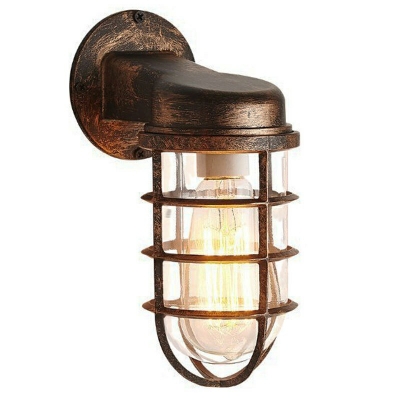 Vintage Style 1 Head Clear Glass Wall Light Sconce Outdoor Caged Lantern Wall Lamp Lighting