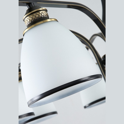 White Glass Flush Chandelier Modern 12