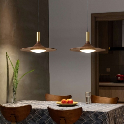 1-Light Browns Hanging Lamp Modern Style Pendant Light Fixture in Wood