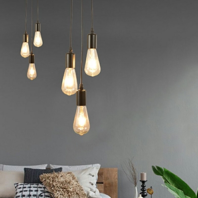 3-Light Pendant Hardware Industrial Style Bare Bulb Metallic Hanging Lamps